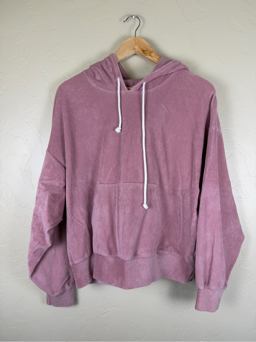 American Eagle Mauve Textured Oversized Pullover Hoodie Size Medium